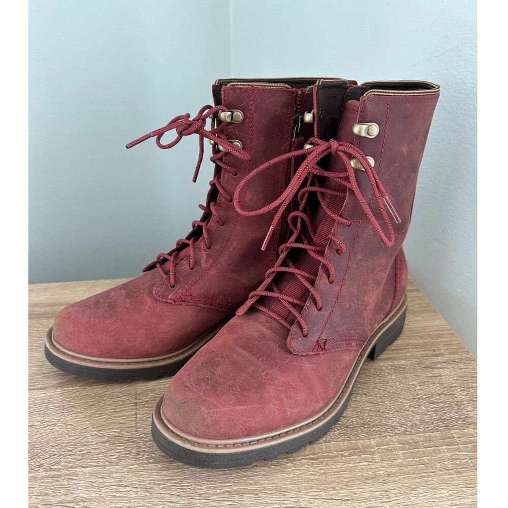 Teva Rowena Waterproof Leather Lace Up Boots Women's 7 Red Combat Hiking
